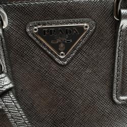 Pre Owned Prada Silver Saffiano Lux Leather Double Zip Tote