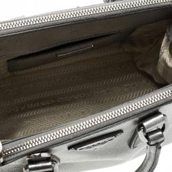 Pre Owned Prada Silver Saffiano Lux Leather Double Zip Tote