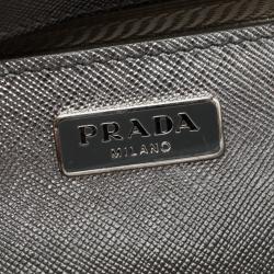 Pre Owned Prada Silver Saffiano Lux Leather Double Zip Tote