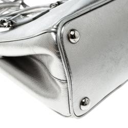 Pre Owned Prada Silver Saffiano Lux Leather Double Zip Tote
