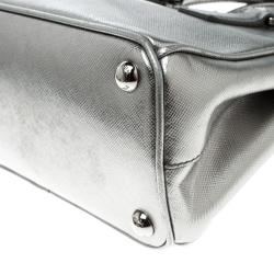 Pre Owned Prada Silver Saffiano Lux Leather Double Zip Tote