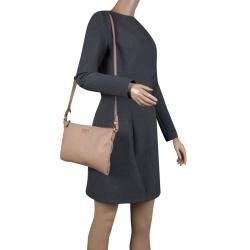 Pre Owned Prada Beige Leather Flat Crossbody Bag