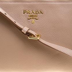 Pre Owned Prada Beige Leather Flat Crossbody Bag