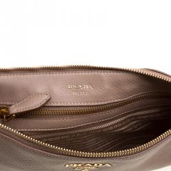 Pre Owned Prada Beige Leather Flat Crossbody Bag
