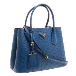 Pre Owned Prada Blue Ostrich Double Handle Tote