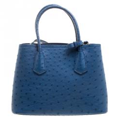 Pre Owned Prada Blue Ostrich Double Handle Tote