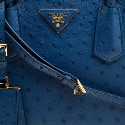 Pre Owned Prada Blue Ostrich Double Handle Tote