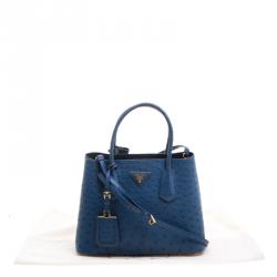 Pre Owned Prada Blue Ostrich Double Handle Tote