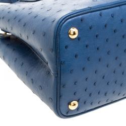 Pre Owned Prada Blue Ostrich Double Handle Tote
