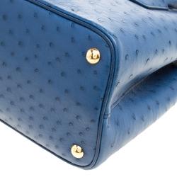 Pre Owned Prada Blue Ostrich Double Handle Tote
