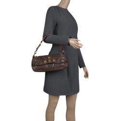 Pre Owned Prada Brown Leather Studded Shoulder Bag