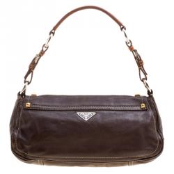 Pre Owned Prada Brown Leather Studded Shoulder Bag