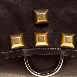 Pre Owned Prada Brown Leather Studded Shoulder Bag