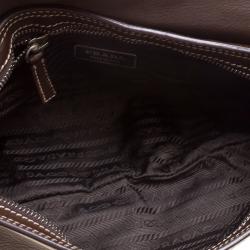 Pre Owned Prada Brown Leather Studded Shoulder Bag