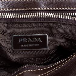 Pre Owned Prada Brown Leather Studded Shoulder Bag