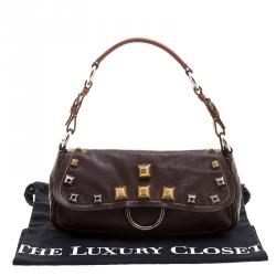 Pre Owned Prada Brown Leather Studded Shoulder Bag