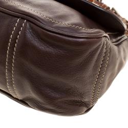 Pre Owned Prada Brown Leather Studded Shoulder Bag