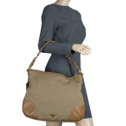 مملوكة مسبقًا Prada Brown Nylon Logo Jacquard Hobo