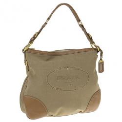 مملوكة مسبقًا Prada Brown Nylon Logo Jacquard Hobo