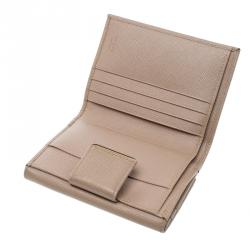 Pre Owned Prada Beige Saffiano Lux Leather Compact Wallet