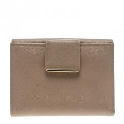 Pre Owned Prada Beige Saffiano Lux Leather Compact Wallet
