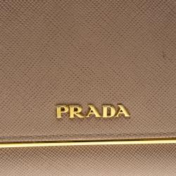 Pre Owned Prada Beige Saffiano Lux Leather Compact Wallet