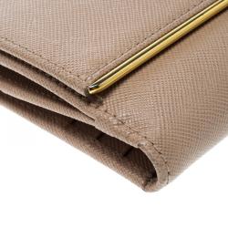 Pre Owned Prada Beige Saffiano Lux Leather Compact Wallet