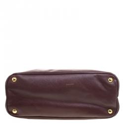 Pre Owned Prada Dark Burgundy Saffiano Lux Leather Small Double Zip Tote