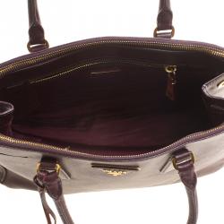 Pre Owned Prada Dark Burgundy Saffiano Lux Leather Small Double Zip Tote