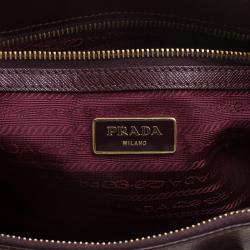 Pre Owned Prada Dark Burgundy Saffiano Lux Leather Small Double Zip Tote