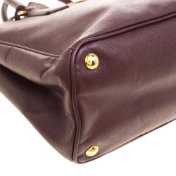 Pre Owned Prada Dark Burgundy Saffiano Lux Leather Small Double Zip Tote