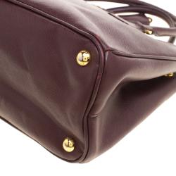 Pre Owned Prada Dark Burgundy Saffiano Lux Leather Small Double Zip Tote
