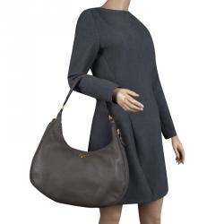 Pre Owned Prada Dark Grey Pebbled Leather Hobo
