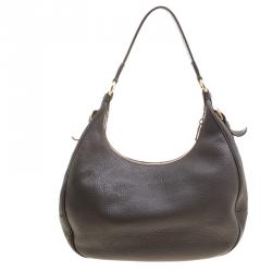 Pre Owned Prada Dark Grey Pebbled Leather Hobo
