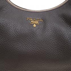 Pre Owned Prada Dark Grey Pebbled Leather Hobo