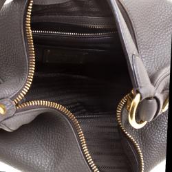 Pre Owned Prada Dark Grey Pebbled Leather Hobo
