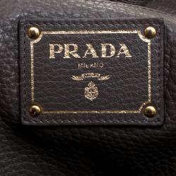 Pre Owned Prada Dark Grey Pebbled Leather Hobo