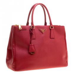 Pre Owned Prada Red Saffiano Lux Leather Large Double Zip Tote