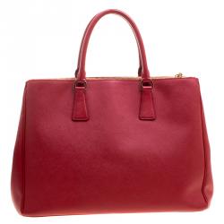 Pre Owned Prada Red Saffiano Lux Leather Large Double Zip Tote