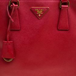 Pre Owned Prada Red Saffiano Lux Leather Large Double Zip Tote