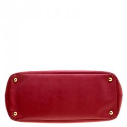 Pre Owned Prada Red Saffiano Lux Leather Large Double Zip Tote