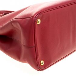Pre Owned Prada Red Saffiano Lux Leather Large Double Zip Tote