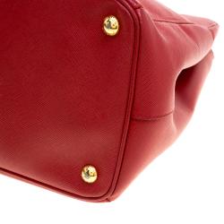 Pre Owned Prada Red Saffiano Lux Leather Large Double Zip Tote
