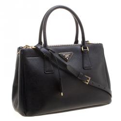Pre Owned Prada Black Saffiano Lux Leather Small Double Zip Tote