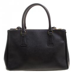 Pre Owned Prada Black Saffiano Lux Leather Small Double Zip Tote