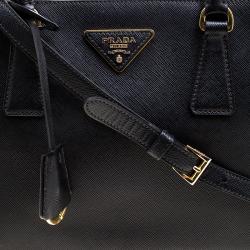 Pre Owned Prada Black Saffiano Lux Leather Small Double Zip Tote