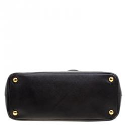 Pre Owned Prada Black Saffiano Lux Leather Small Double Zip Tote