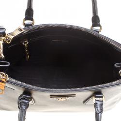 Pre Owned Prada Black Saffiano Lux Leather Small Double Zip Tote