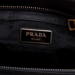 Pre Owned Prada Black Saffiano Lux Leather Small Double Zip Tote