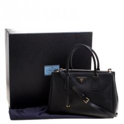 Pre Owned Prada Black Saffiano Lux Leather Small Double Zip Tote